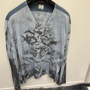 Rare Vintage 2k Ami Sanzuri cherubs crimped print long sleeve T-shirt M